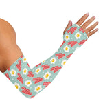 Blue Fried Egg And Bacon Pattern Print Sun Protection Arm Sleeves