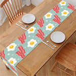 Blue Fried Egg And Bacon Pattern Print Table Runner