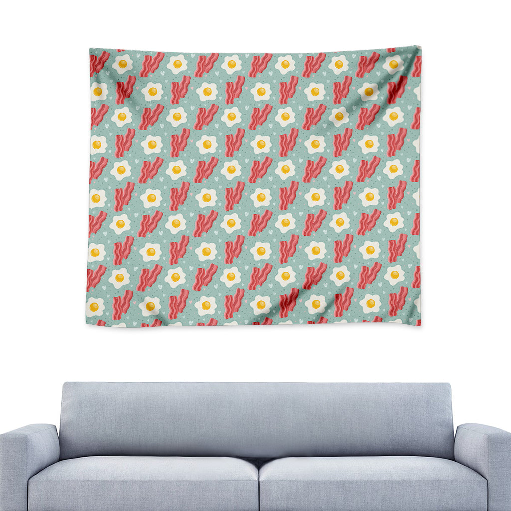 Blue Fried Egg And Bacon Pattern Print Tapestry