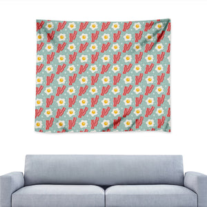 Blue Fried Egg And Bacon Pattern Print Tapestry