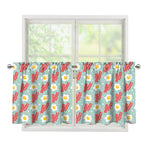 Blue Fried Egg And Bacon Pattern Print Tier Curtains
