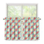 Blue Fried Egg And Bacon Pattern Print Tier Curtains