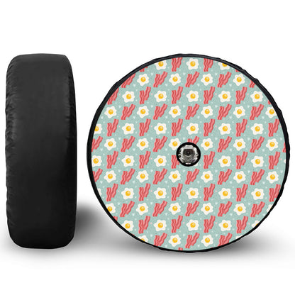 Blue Fried Egg And Bacon Pattern Print Tire Cover With Camera Hole