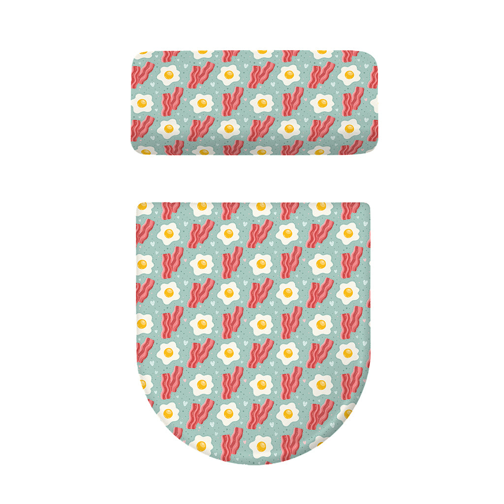 Blue Fried Egg And Bacon Pattern Print Toilet Lid And Tank Cover Set