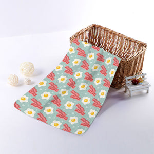 Blue Fried Egg And Bacon Pattern Print Towel