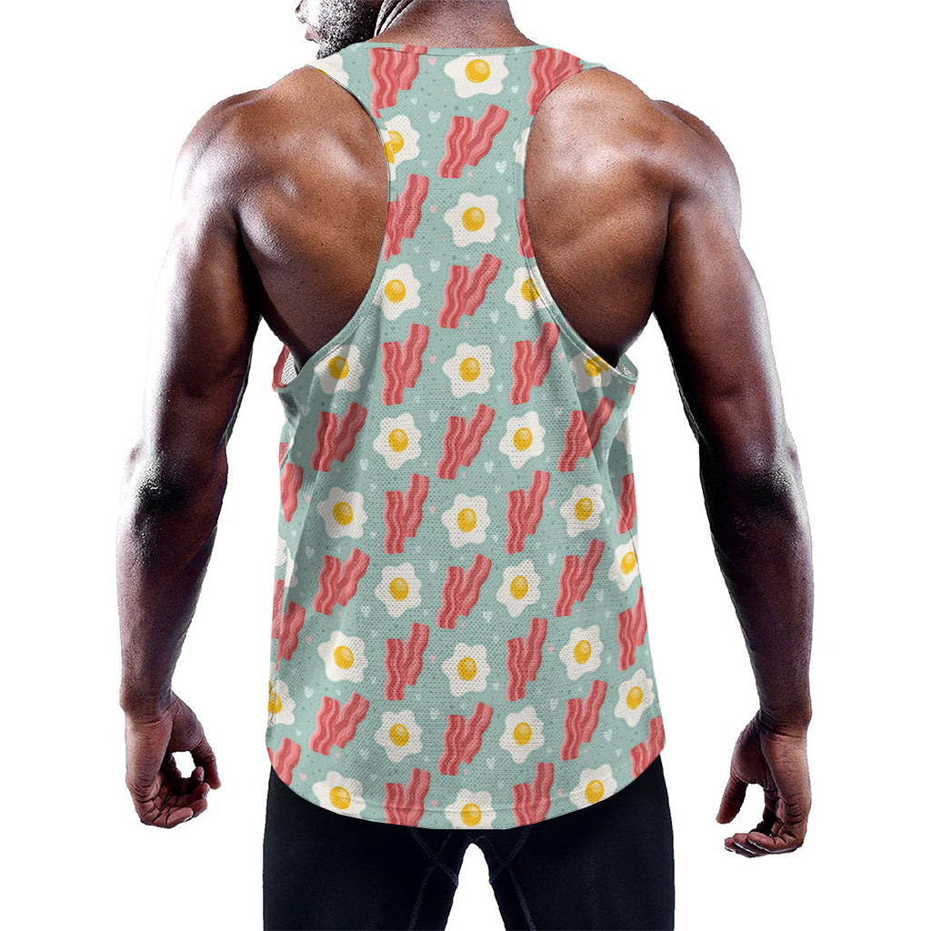 Blue Fried Egg And Bacon Pattern Print Training Tank Top