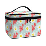 Blue Fried Egg And Bacon Pattern Print Travel Makeup Bag