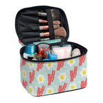 Blue Fried Egg And Bacon Pattern Print Travel Makeup Bag