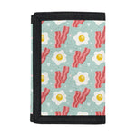 Blue Fried Egg And Bacon Pattern Print Trifold Wallet