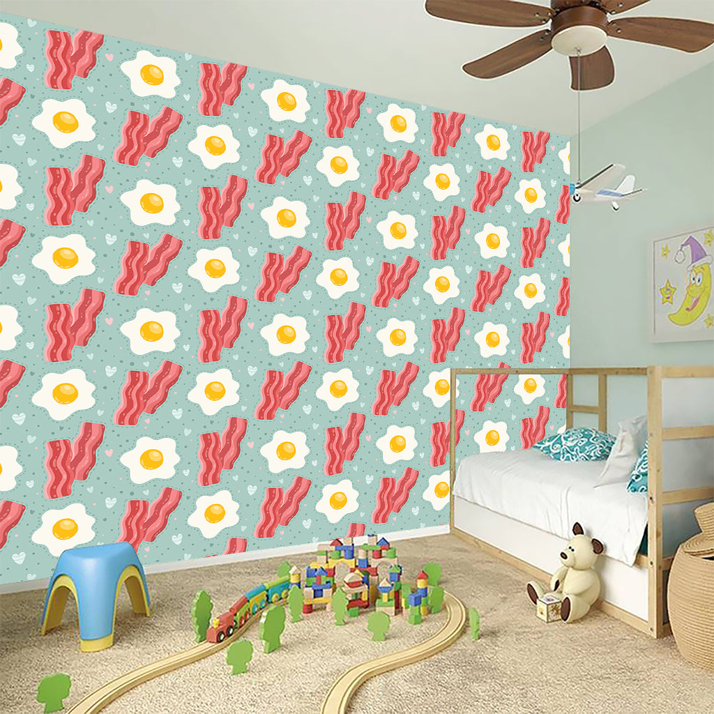 Blue Fried Egg And Bacon Pattern Print Wall Sticker