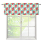Blue Fried Egg And Bacon Pattern Print Window Valance