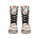 Blue Fried Egg And Bacon Pattern Print Winter Boots