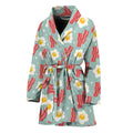 Blue Fried Egg And Bacon Pattern Print Women's Bathrobe