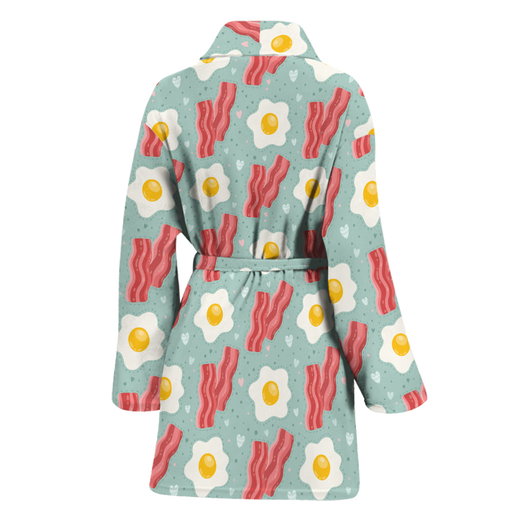 Blue Fried Egg And Bacon Pattern Print Women's Bathrobe