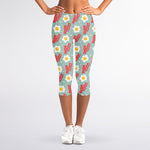 Blue Fried Egg And Bacon Pattern Print Women's Capri Leggings