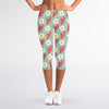 Blue Fried Egg And Bacon Pattern Print Women's Capri Leggings