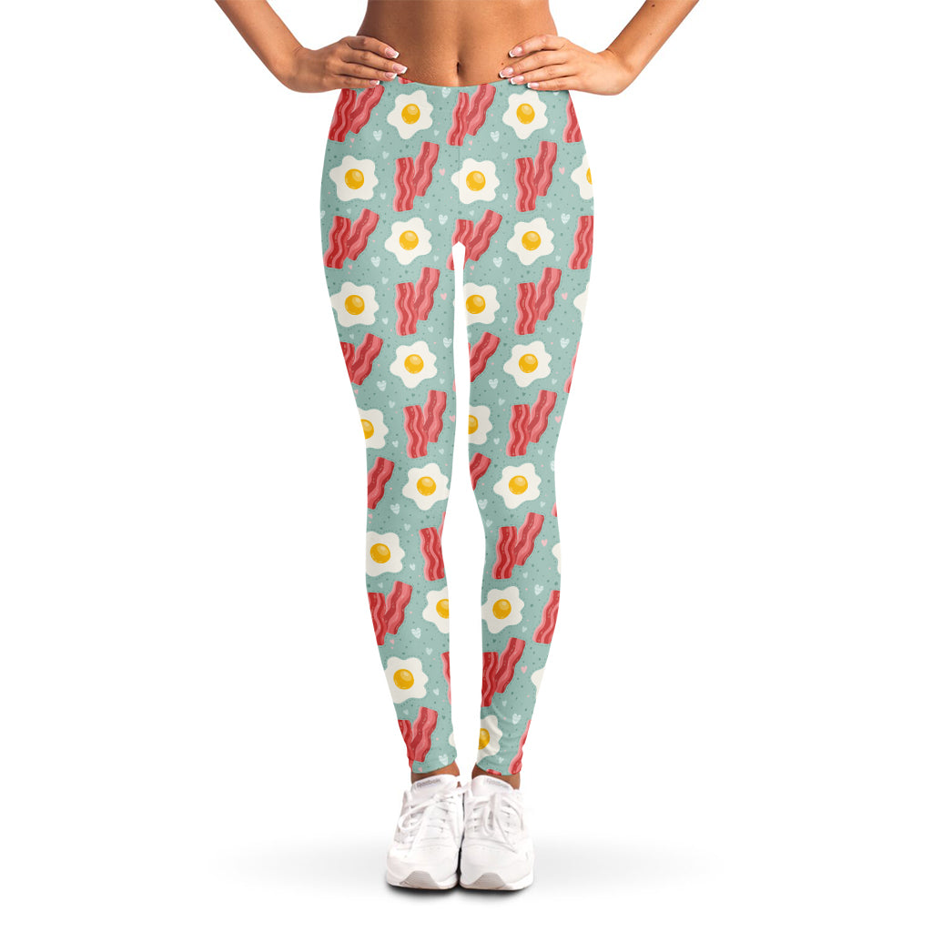 Blue Fried Egg And Bacon Pattern Print Women's Leggings