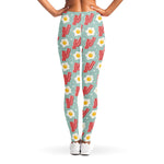 Blue Fried Egg And Bacon Pattern Print Women's Leggings