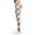 Blue Fried Egg And Bacon Pattern Print Women's Leggings