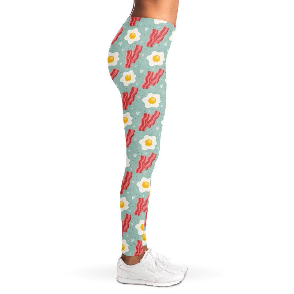 Blue Fried Egg And Bacon Pattern Print Women's Leggings