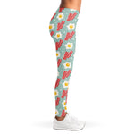 Blue Fried Egg And Bacon Pattern Print Women's Leggings