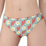 Blue Fried Egg And Bacon Pattern Print Women's Panties