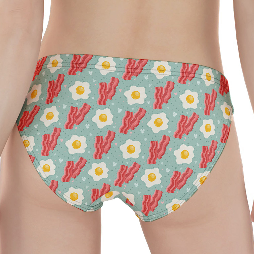 Blue Fried Egg And Bacon Pattern Print Women's Panties