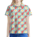 Blue Fried Egg And Bacon Pattern Print Women's Polo Shirt