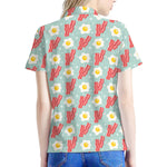 Blue Fried Egg And Bacon Pattern Print Women's Polo Shirt