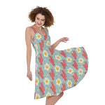 Blue Fried Egg And Bacon Pattern Print Women's Sleeveless Dress
