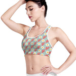 Blue Fried Egg And Bacon Pattern Print Women's Sports Bra