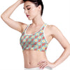 Blue Fried Egg And Bacon Pattern Print Women's Sports Bra