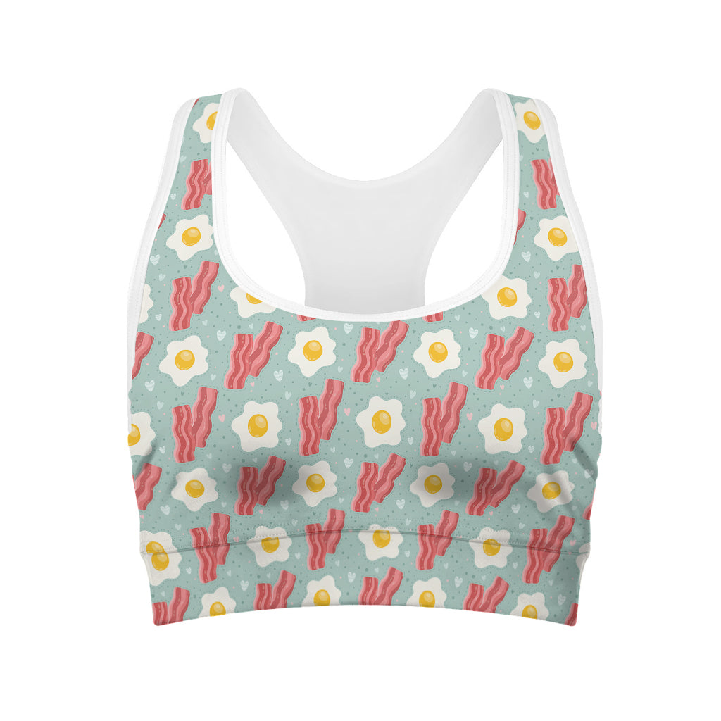 Blue Fried Egg And Bacon Pattern Print Women's Sports Bra