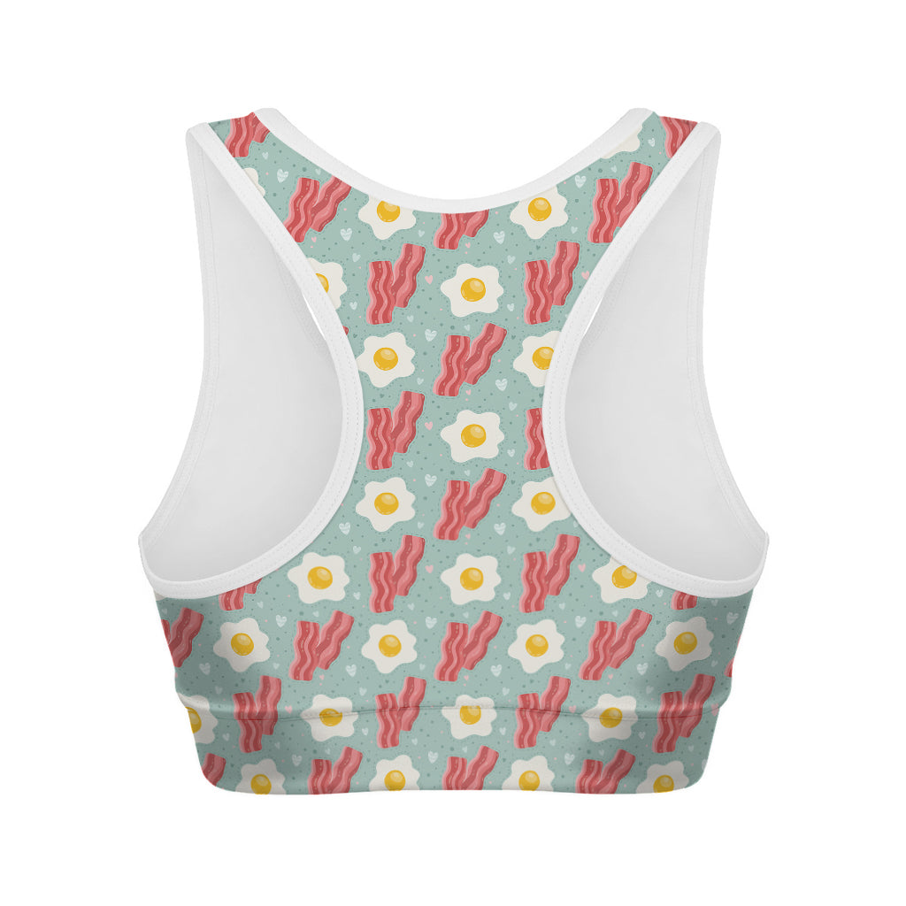 Blue Fried Egg And Bacon Pattern Print Women's Sports Bra