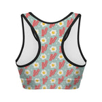 Blue Fried Egg And Bacon Pattern Print Women's Sports Bra