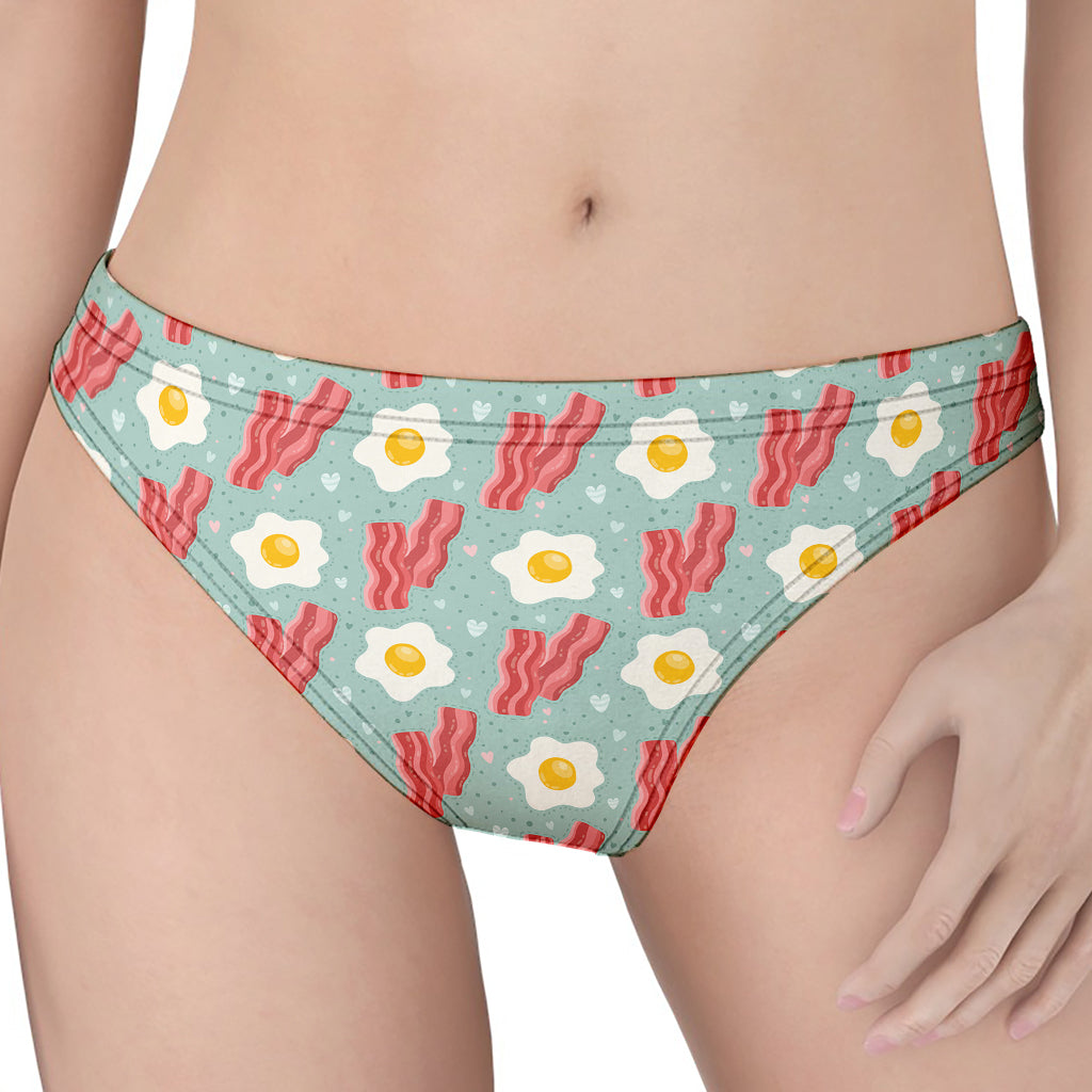 Blue Fried Egg And Bacon Pattern Print Women's Thong