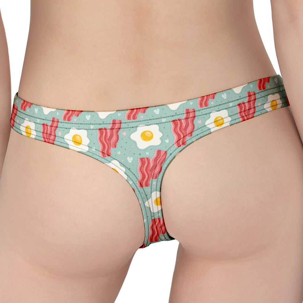 Blue Fried Egg And Bacon Pattern Print Women's Thong