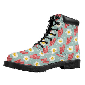 Blue Fried Egg And Bacon Pattern Print Work Boots