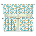 Blue Fried Eggs Pattern Print 3 Piece Kitchen Curtains