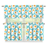 Blue Fried Eggs Pattern Print 3 Piece Kitchen Curtains