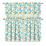 Blue Fried Eggs Pattern Print 3 Piece Kitchen Curtains