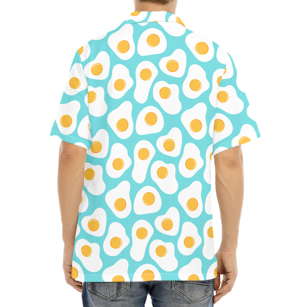 Blue Fried Eggs Pattern Print Aloha Shirt