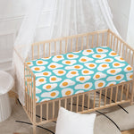 Blue Fried Eggs Pattern Print Baby Crib Sheet