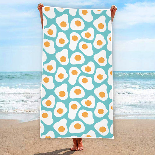 Blue Fried Eggs Pattern Print Beach Towel
