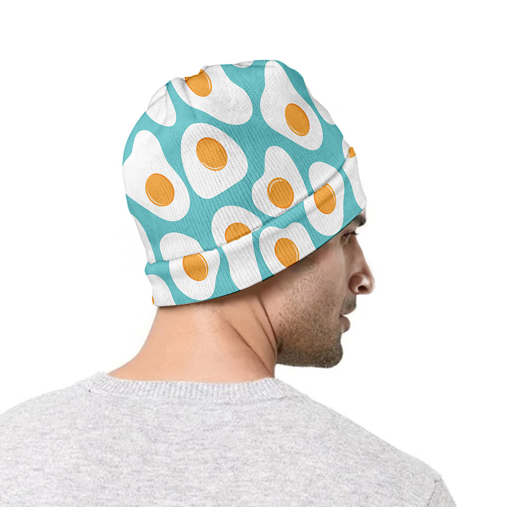 Blue Fried Eggs Pattern Print Beanie
