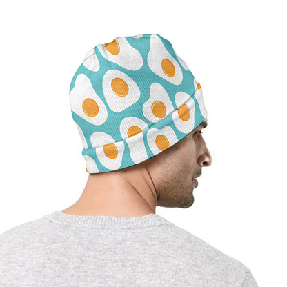 Blue Fried Eggs Pattern Print Beanie