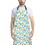 Blue Fried Eggs Pattern Print Bib Apron With Pocket