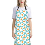 Blue Fried Eggs Pattern Print Bib Apron With Pocket