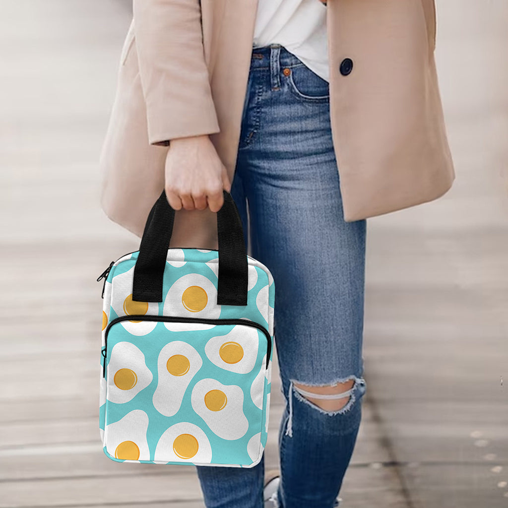 Blue Fried Eggs Pattern Print Bible Tote Bag