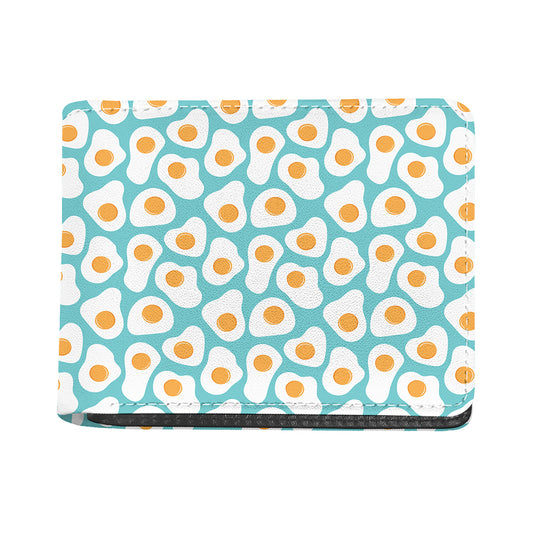 Blue Fried Eggs Pattern Print Bifold Wallet